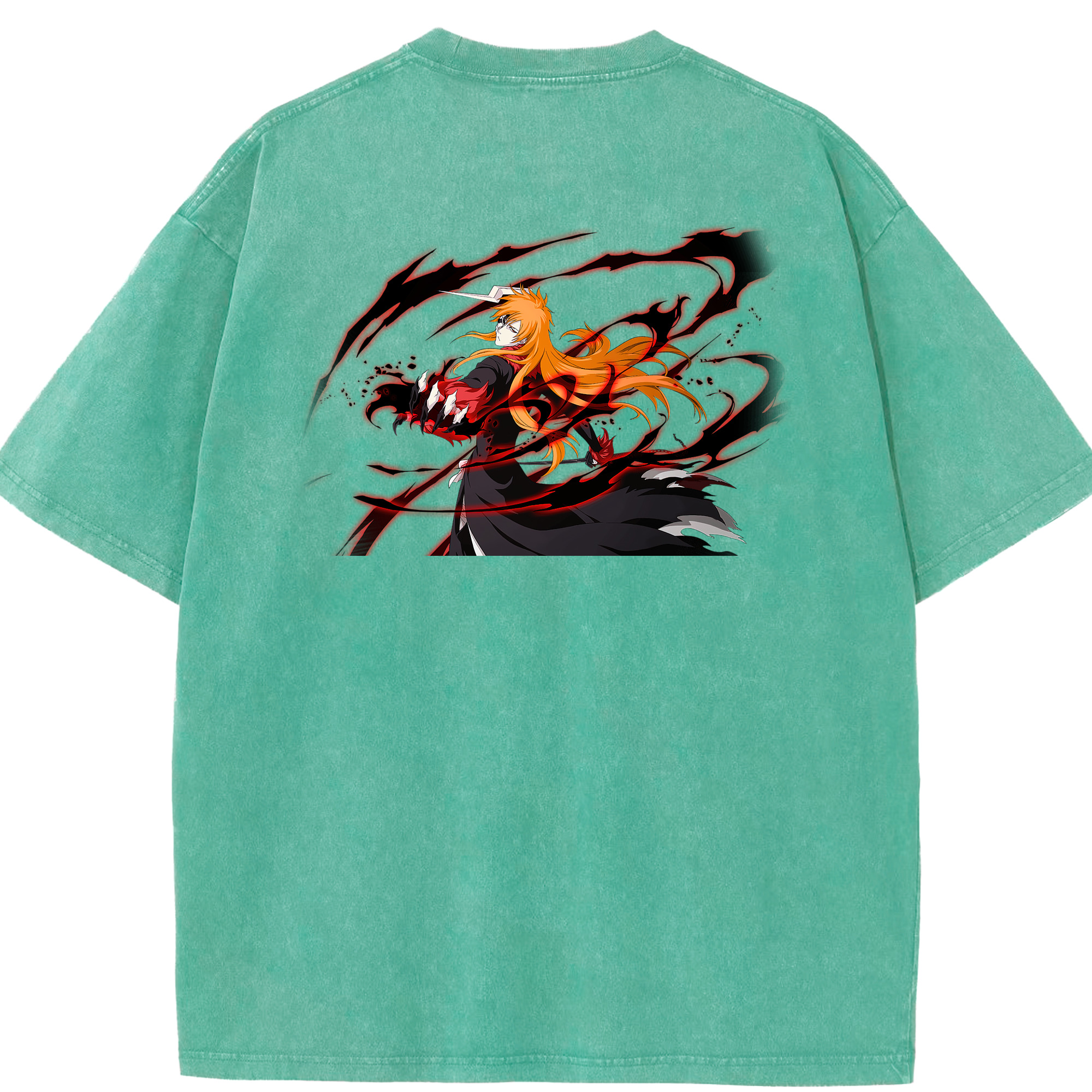 （画像用） ブリーチ 黒崎一護（くろさき いちご）BLEACH Kurosaki Ichigo 綿100% ヴィンテージ風 半袖Tシャツ（背面プリント）
